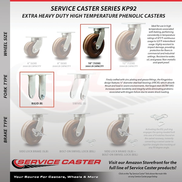 10 Inch Extra Heavy Duty High Temp Phenolic Wheel Rigid Top Plate Caster SCC